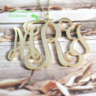3 Initial Monogram Necklace 1.25" 18k Gold Plated letter necklace Personalize Necklace Nameplate Necklace Custom Necklace Christmas Gift