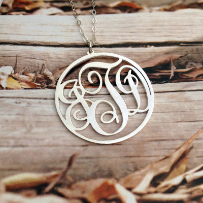 3 Initials Necklace Sterling Silver Monogram Necklace 2" Personalized Necklace Custom Necklace Letter Necklace Christmas Gift Custom Jewelry