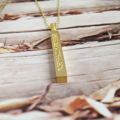 Engraved Coordinates Long Bar Necklace