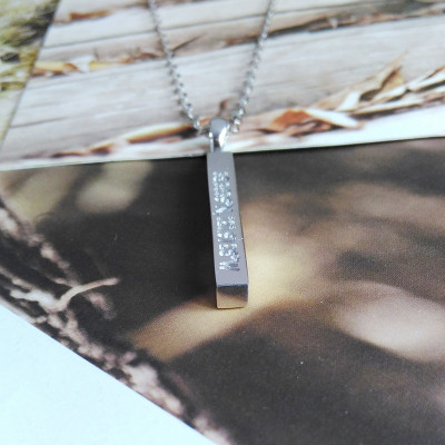 Engraved Coordinates Long Bar Necklace