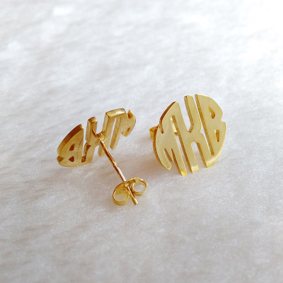 Gold Circle Monogram Earrings