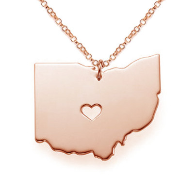 Gold OH State Shaped Necklace