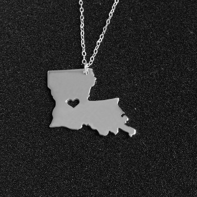 Louisiana State Necklace Sterling Silver State Necklace LA Charm Necklace State Shaped Necklace Personalized State Necklace With A Heart