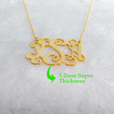 Monogram Necklace 1.25 inch 18k Gold Plated Initial Necklace Personalize Necklace Nameplate Necklace Custom Necklace Christmas Gift