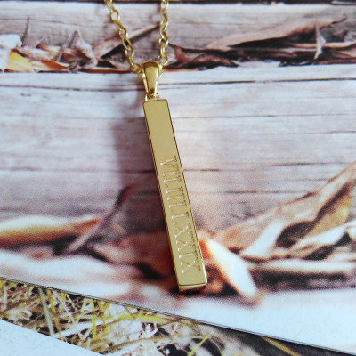 Roman Numeral Gold Bar Necklace