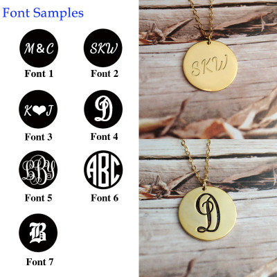 Silver Disc Necklace Monogram