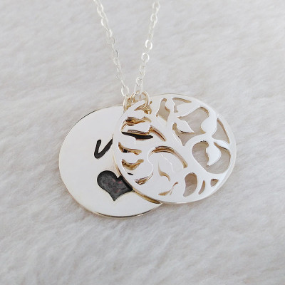 Silver Signature And Tree of Life Necklace