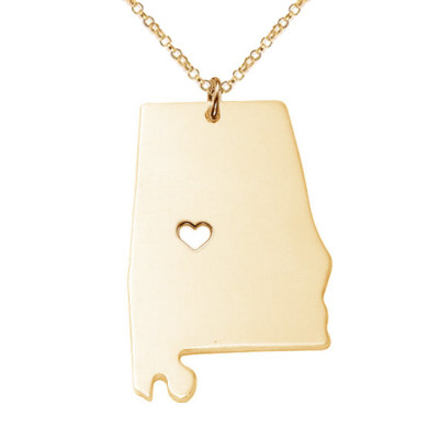 Sterling Silver Alabama State Necklace Personalized State Necklace AL State Charm Necklace State Shaped Necklace With A Heart