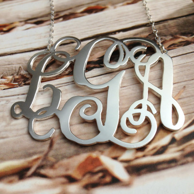 Sterling Silver Monogram Necklace -2 inch 3 Initials Monogram Necklace Personalized Monogrammed Nameplate Necklace Letter Jewelry