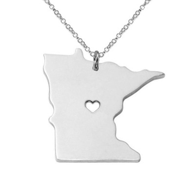 Sterling Silver State Necklace Minnesota State Charm Necklace State Shaped Necklace Personalized Minnesota State Necklace With A Heart