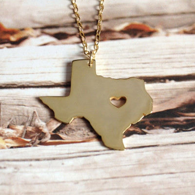 TX State Necklace Texas State Charm Necklace State Shaped Necklace Personalized Texas State Necklace With A Heart-%100 Handmade