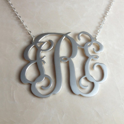 1.5" inch Personalized Monogram Necklace,Silver Monogram Necklace,3 Initial Monogram Necklace,Custom Letter Necklace-%100 Handmade