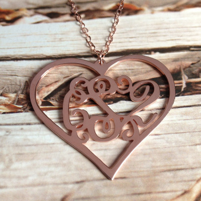 3 Initial Heart shaped Monogram Necklace