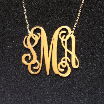 3 Initial Monogram Necklace 2 inch 18k Gold Plated Personalized Necklace Nameplate Necklace letter necklace Christmas Gift %100 Handmade