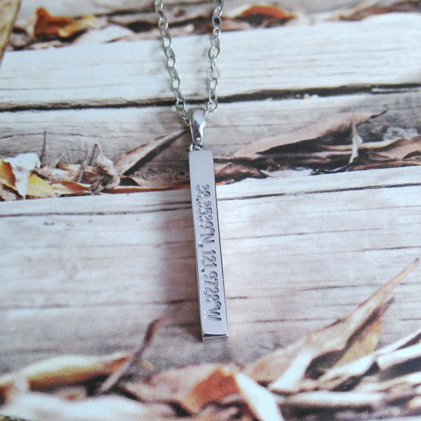 Engraved Coordinates Long Bar Necklace