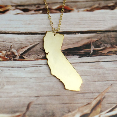 Gold CA State Necklace