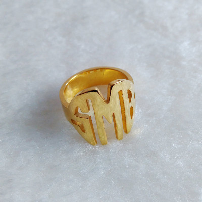 Gold Circle Block Monogram Ring
