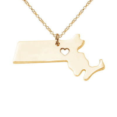 Gold Massachusetts State Necklace