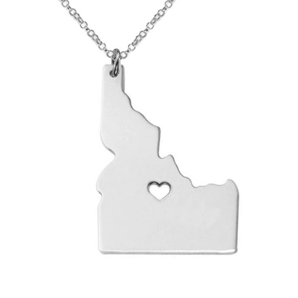 Idaho State Necklace Silver State Necklace ID State Charm Necklace State Shaped Necklace Personalized State Necklace With A Heart