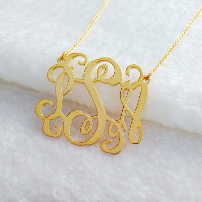 Monogram Necklace 1.25 inch 18k Gold Plated Initial Necklace Personalize Necklace Nameplate Necklace Custom Necklace Christmas Gift