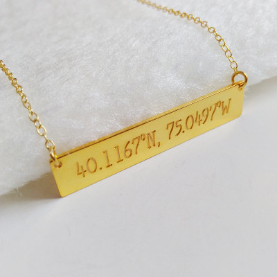 Personalized Gold Bar Necklace,Coordinates Necklace,Latitude Longitude necklace,Monogram Bar Necklace,Engraved Bar Necklace,Custom Jewelry