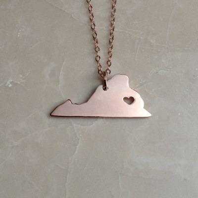 Rose Gold VA State Charm Necklace