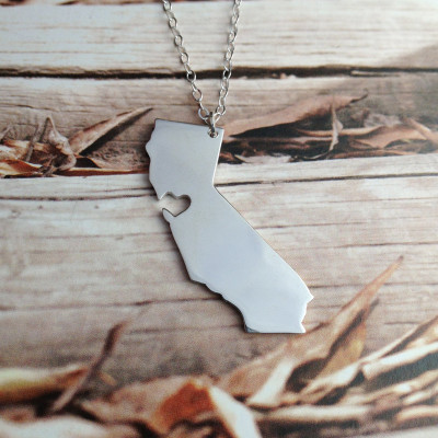 Silver Ca State Necklace