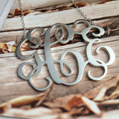 Sterling Silver Monogram Necklace -2 inch 3 Initials Monogram Necklace Personalized Monogrammed Nameplate Necklace Letter Jewelry