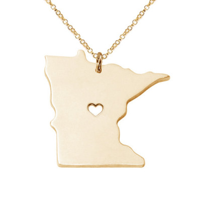 Sterling Silver State Necklace Minnesota State Charm Necklace State Shaped Necklace Personalized Minnesota State Necklace With A Heart