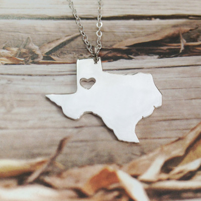 TX State Necklace Texas State Charm Necklace State Shaped Necklace Personalized Texas State Necklace With A Heart-%100 Handmade
