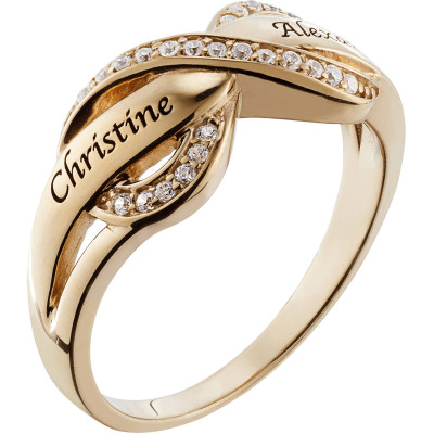 Personalized Couple's Gold over Silver Engraved Name Infinity CZ Ring