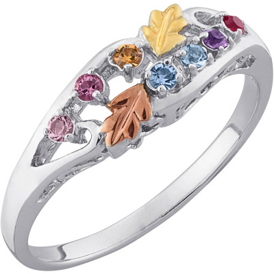 Personalized Mother's Sterling Silver Tri-Color Birthstone Ring