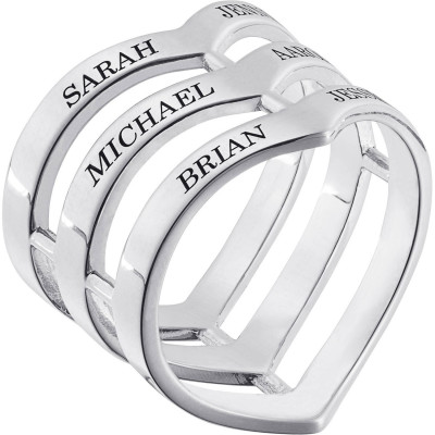 Personalized Women's Sterling Silver Engraved Chevon Ring