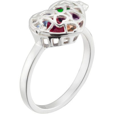 Personalized Women's Sterling Silver Heart Filigree Hidden Treasure Birthstone Hinged Ring