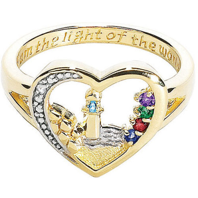 Personalized 18K Gold over sterling Lighthouse Birthstone Ring
