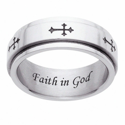 Personalized Black Cross Spinner Sterling Silver Ring