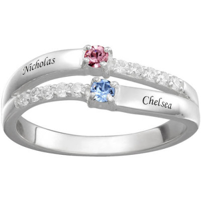 Personalized Couple's CZ Sterling Silver Name and Birthstone Ring