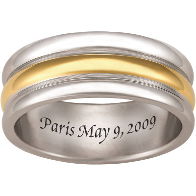 Personalized Keepsake Men's Crete Ring in Sterling Silver with Gold-Tone Details