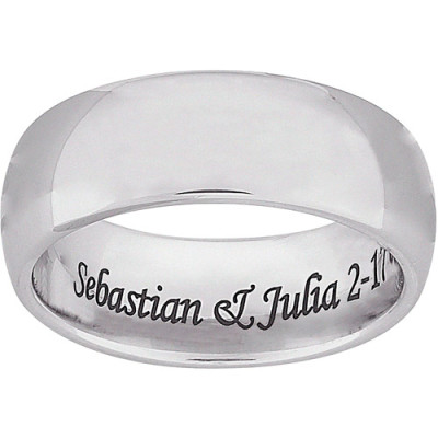 Personalized Laser-Engraved Wedding Band in White Tungsten