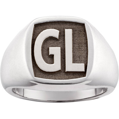 Personalized Men's Sterling Silver Laser Engraved Square Monogram Signet Ring