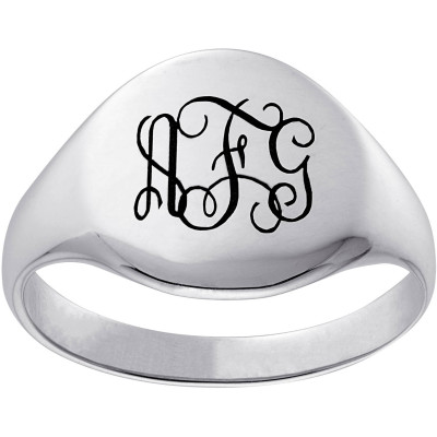 Personalized Men's Sterling Silver Petite Round Signet Ring