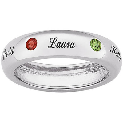 Personalized Silver-Tone Family Name and Birthstone Ring