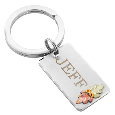 Personalized Silver-tone Black Hills Gold Engraved Key Ring