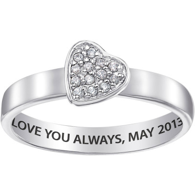 Personalized Sterling Silver CZ Heart Charm Ring