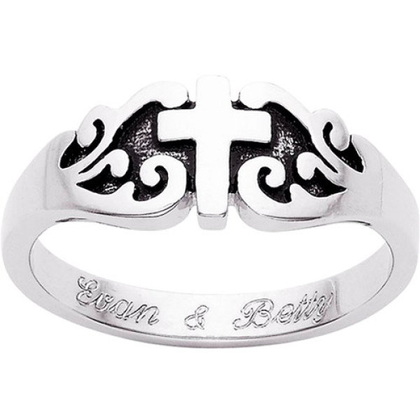 Personalized Sterling Silver Purity Cross Ring