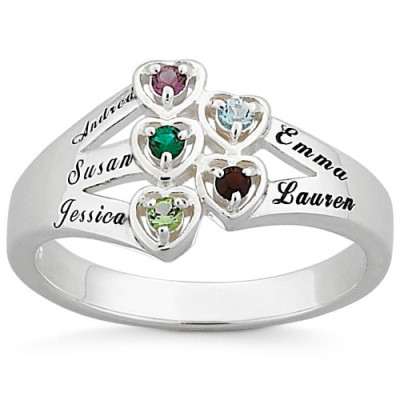 Personalized Sterling Silver or 18K Gold over Silver Family Heart Ring