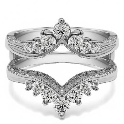 Personalized TwoBirch Women's Chevron Style Ring Guard with Millgrained Edges and Filigree Cut-Out Design