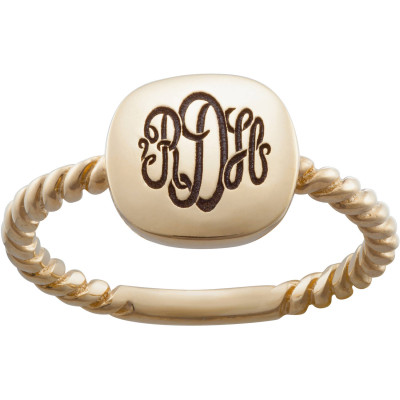 Personalized Women's Gold over Silver Petite Monogram Square Swirl Band Ring