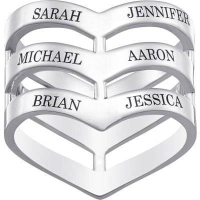 Personalized Women's Sterling Silver Engraved Chevon Ring