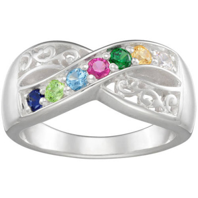 Personalized Women's Sterling Silver Family Birthstone Ring